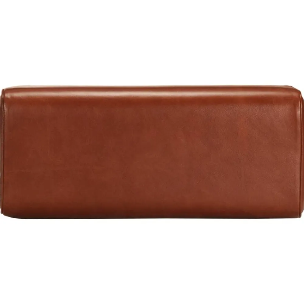 vidaXL Bancos-Banco potro gimnasio cuero auténtico madera mango marrón 58 cm