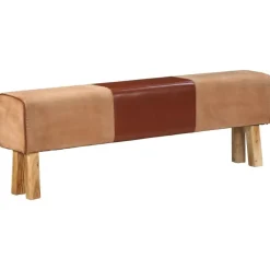 vidaXL Bancos-Banco potro gimnasio cuero y madera acacia maciza marrón 160 cm