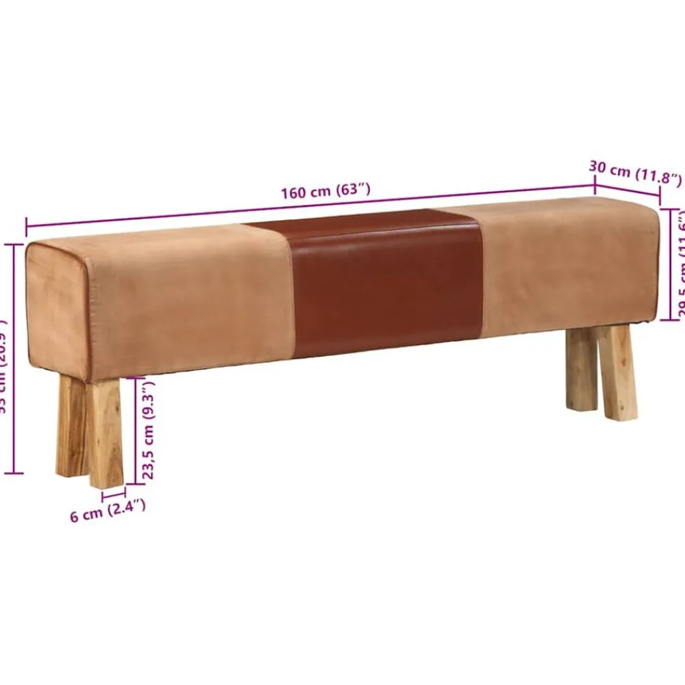 vidaXL Bancos-Banco potro gimnasio cuero y madera acacia maciza marrón 160 cm