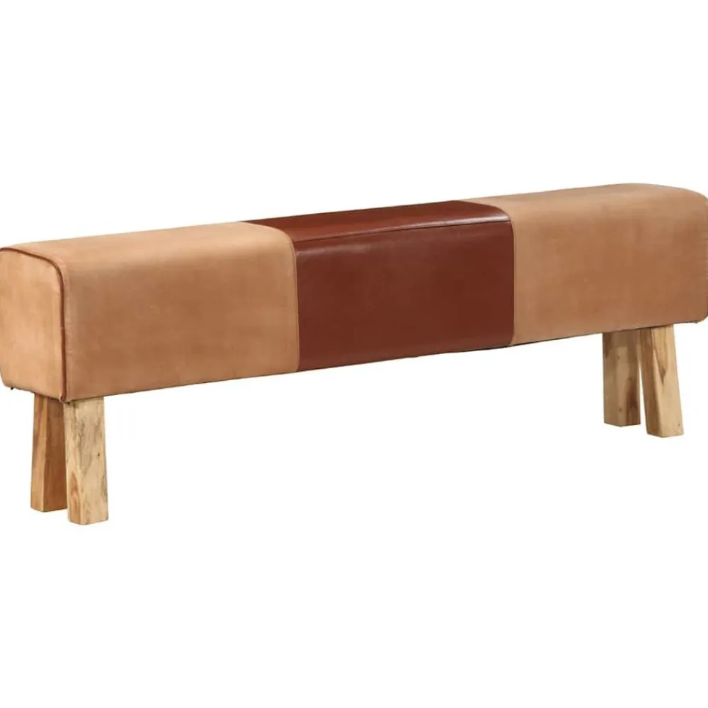 vidaXL Bancos-Banco potro gimnasio cuero y madera acacia maciza marrón 160 cm