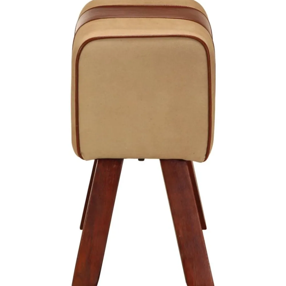 vidaXL Bancos-Banco potro gimnasio cuero auténtico madera mango marrón 58 cm