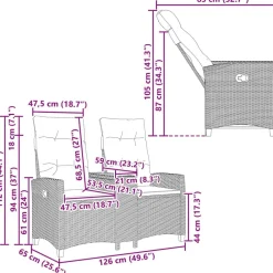 vidaXL Muebles De Jardín-Banco reclinable con mesa 126 x 65 x 112 cm