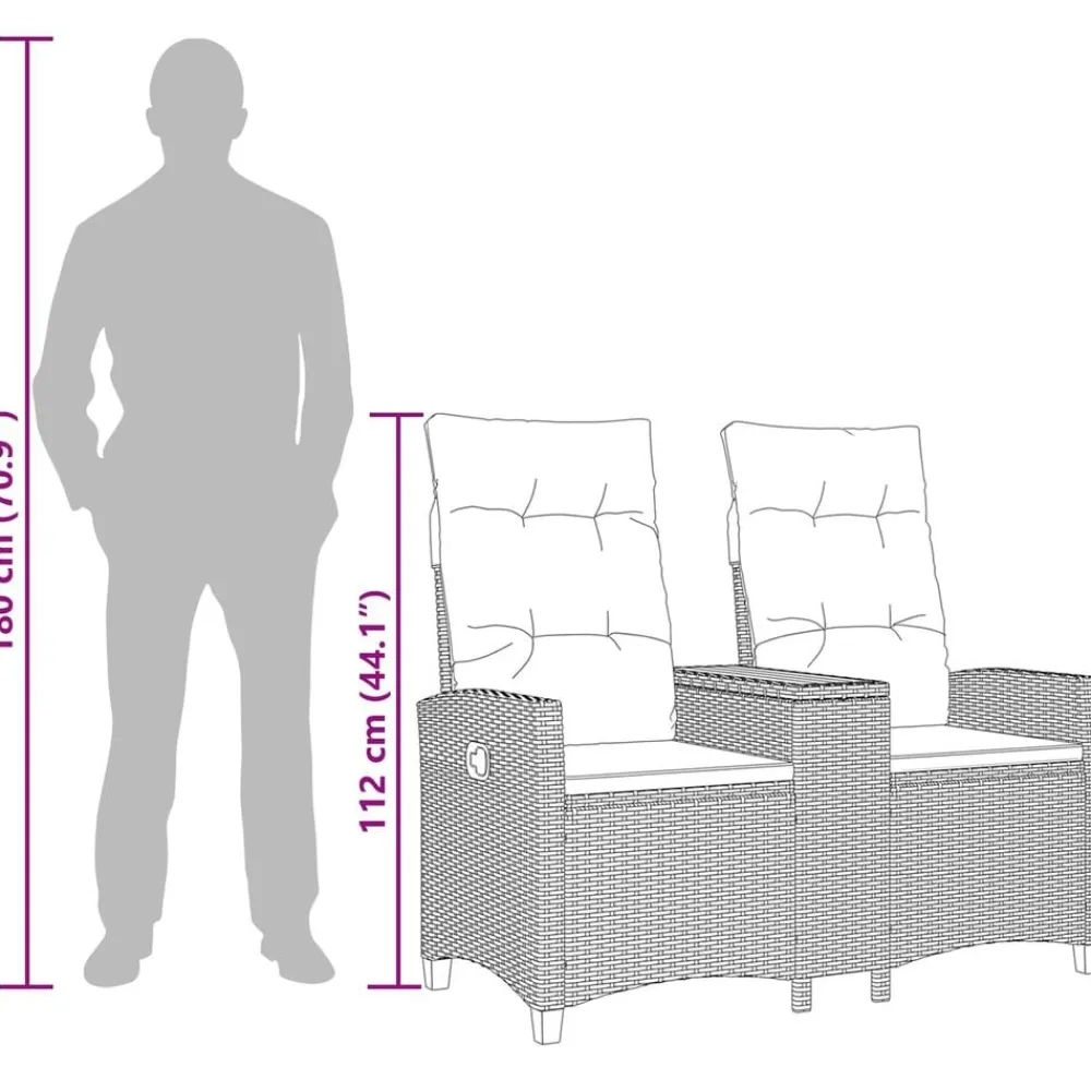 vidaXL Muebles De Jardín-Banco reclinable con mesa 126 x 65 x 112 cm