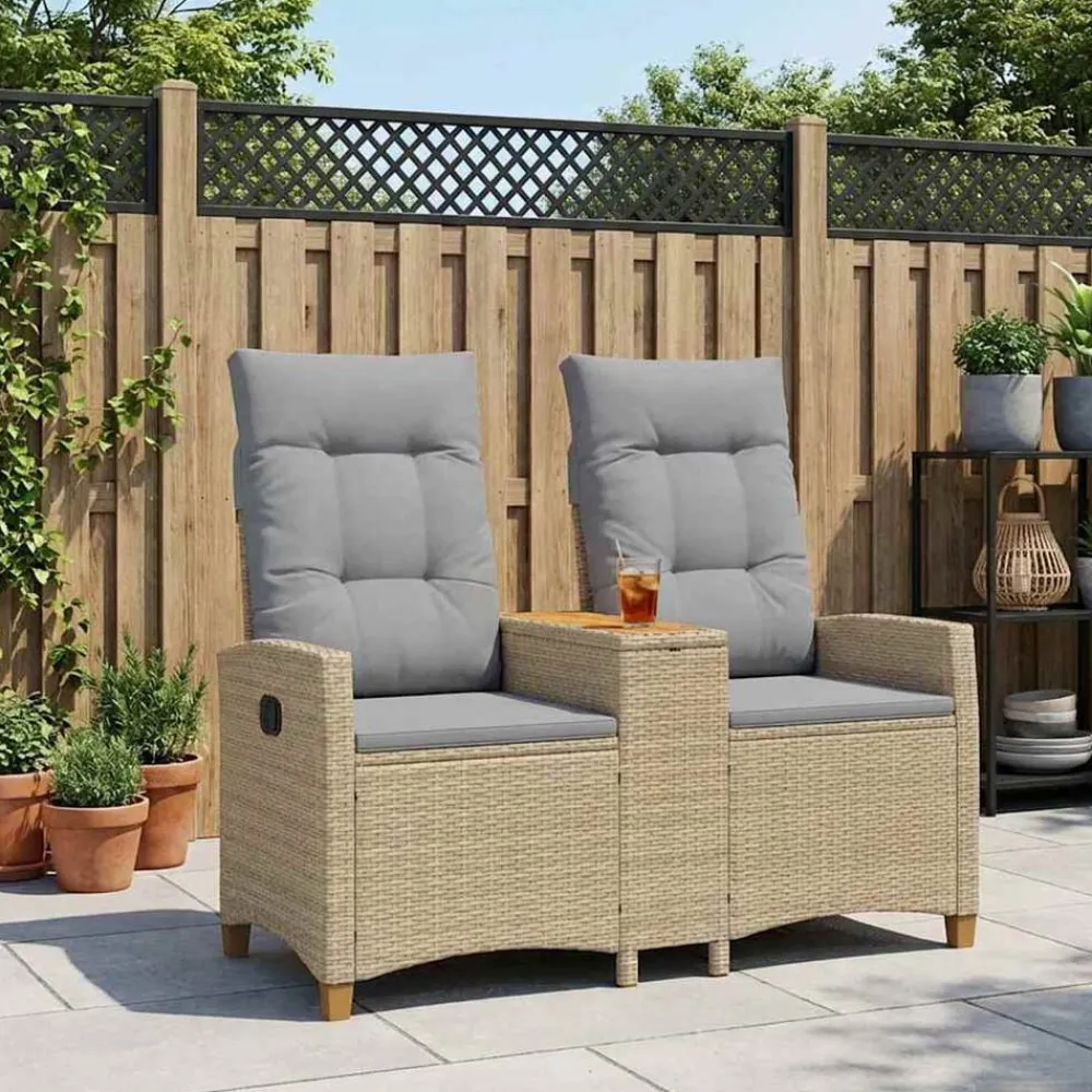 vidaXL Muebles De Jardín-Banco reclinable con mesa 126 x 65 x 112 cm