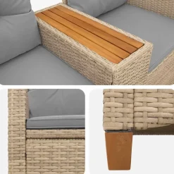 vidaXL Muebles De Jardín-Banco reclinable con mesa 126 x 65 x 112 cm