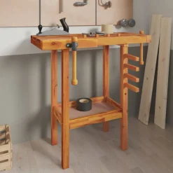 vidaXL Accesorios De Bricolaje-Banco trabajo con tornillos de banco madera acacia 92x48x83cm