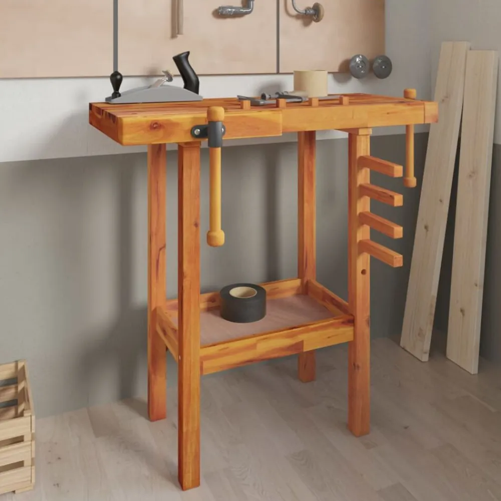 vidaXL Accesorios De Bricolaje-Banco trabajo con tornillos de banco madera acacia 92x48x83cm