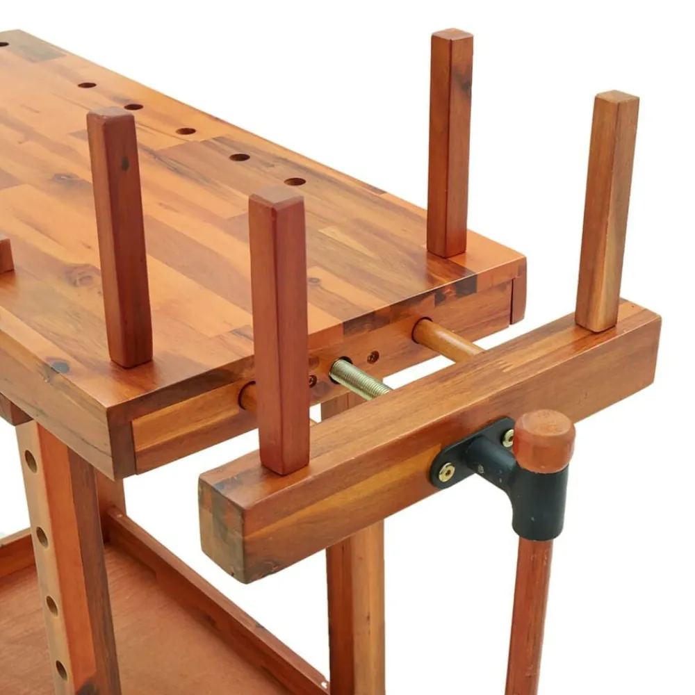 vidaXL Accesorios De Bricolaje-Banco trabajo con tornillos de banco madera acacia 92x48x83cm