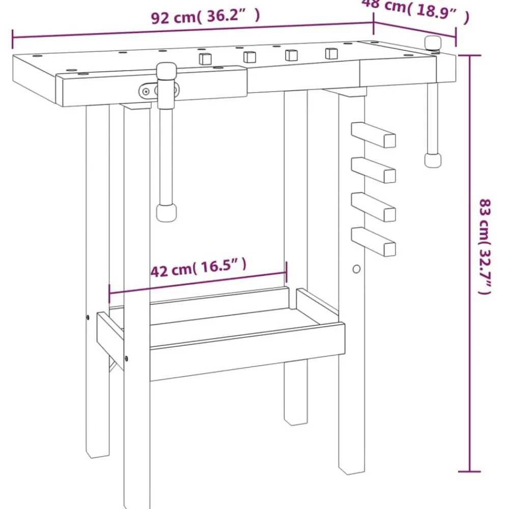 vidaXL Accesorios De Bricolaje-Banco trabajo con tornillos de banco madera acacia 92x48x83cm