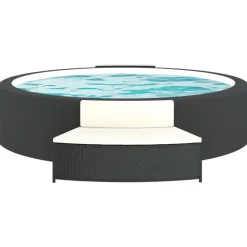 vidaXL Piscina Y Spa-Bancos bañera hidromasaje y cojines 2 uds ratán sintético