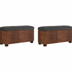 vidaXL Bancos con almacenaje con cojín 2 uds enea marrón 69 cm Marrón New