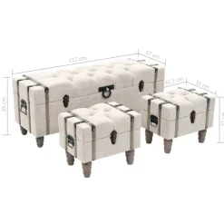 vidaXL Bancos de almacenamiento 3 piezas madera y acero 112x37x45 cm New