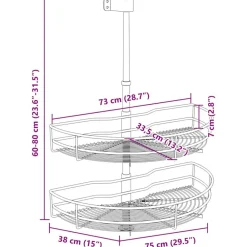 vidaXL Cocina Y Comedor-Bandeja cocina alambre 2 niveles plata 180 grados 75x38x80 cm