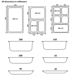 vidaXL Cocina Y Comedor-Bandejas Gastronorm 12 unidades GN 1/6 65 mm acero inoxidable