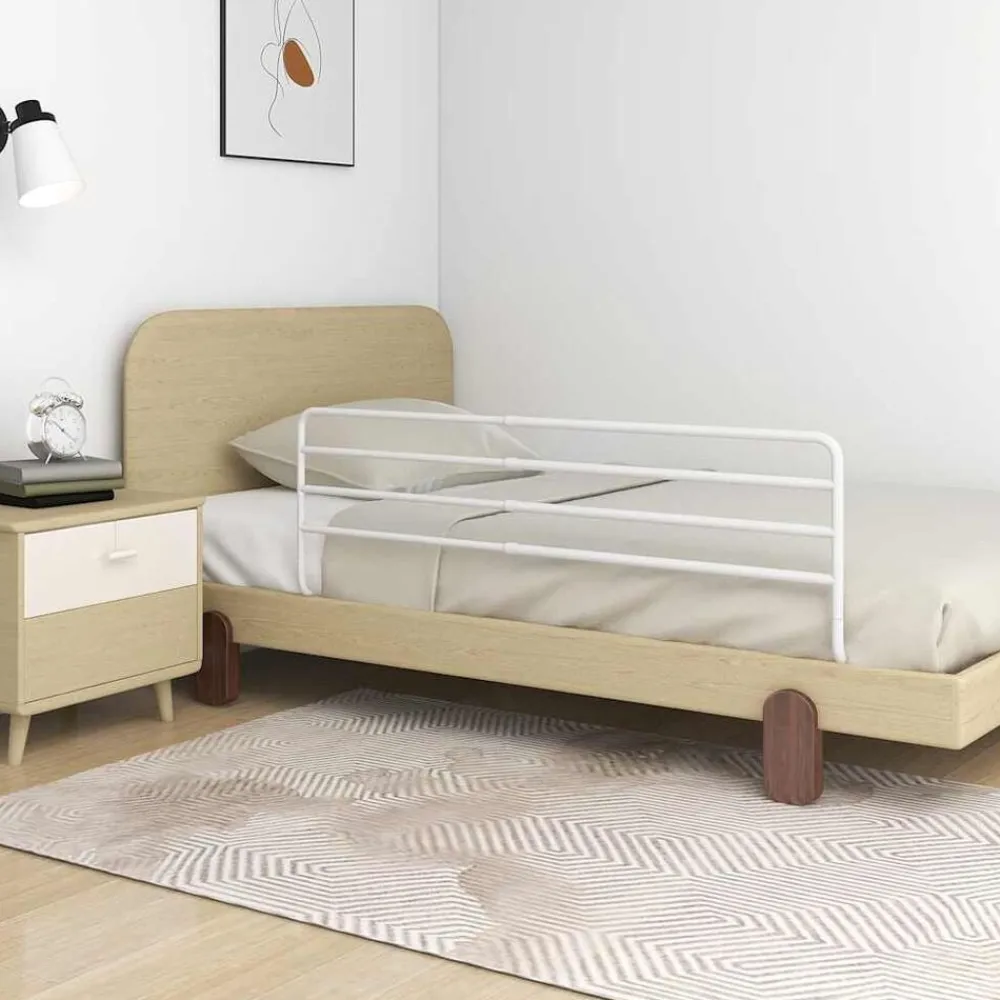 Niños vidaXL Protección Para El Bebé-Barandilla de seguridad cama niño blanco hierro (76-137)x55 cm