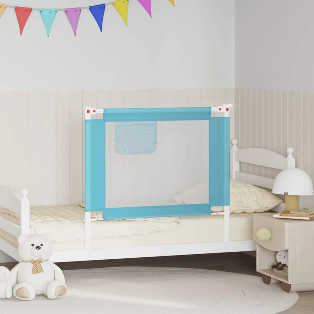 vidaXL Barandilla de seguridad cama de niño tela 90x25 cm Azul Clearance