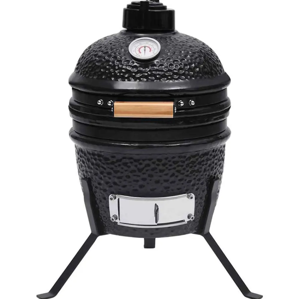 vidaXL Barbacoa 2 en 1 ahumadora Kamado de cerámica 56 cm Negro Sale