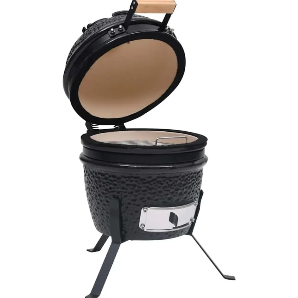 vidaXL Barbacoa 2 en 1 ahumadora Kamado de cerámica 56 cm Negro Sale
