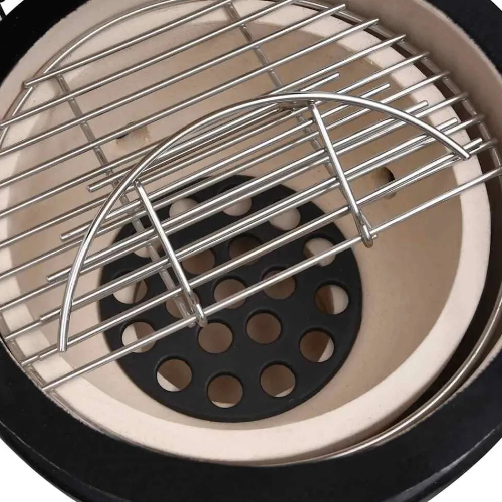 vidaXL Barbacoa 2 en 1 ahumadora Kamado de cerámica 56 cm Negro Sale