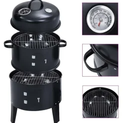 vidaXL Cocina Y Comedor-Barbacoa ahumador de carbón 3 en 1 40x80 cm