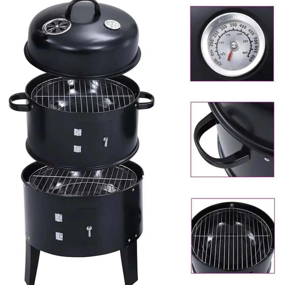 vidaXL Cocina Y Comedor-Barbacoa ahumador de carbón 3 en 1 40x80 cm