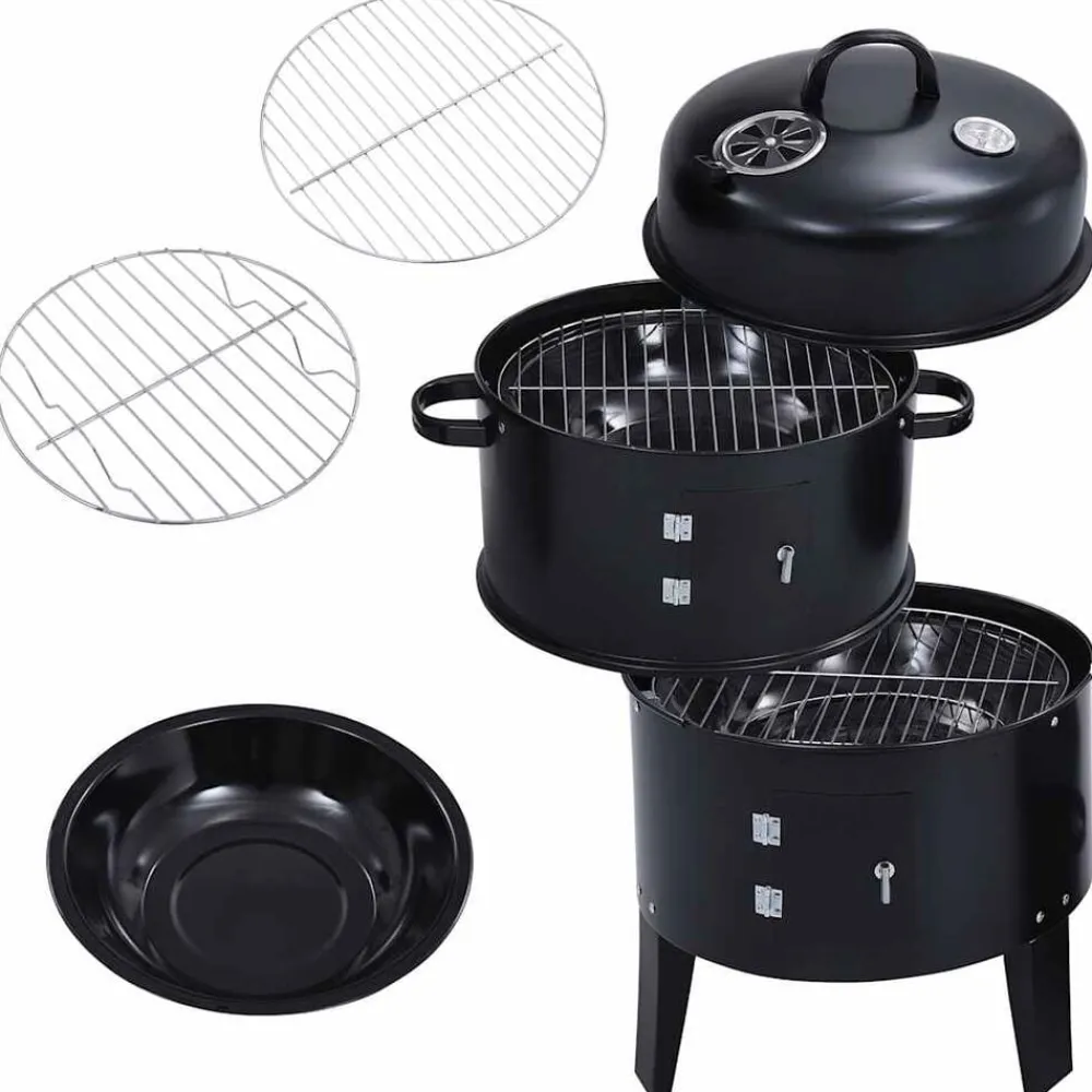 vidaXL Cocina Y Comedor-Barbacoa ahumador de carbón 3 en 1 40x80 cm