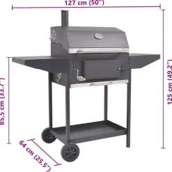 vidaXL Cocina Y Comedor-Barbacoa Ahumador al carbón con estante inferior negro