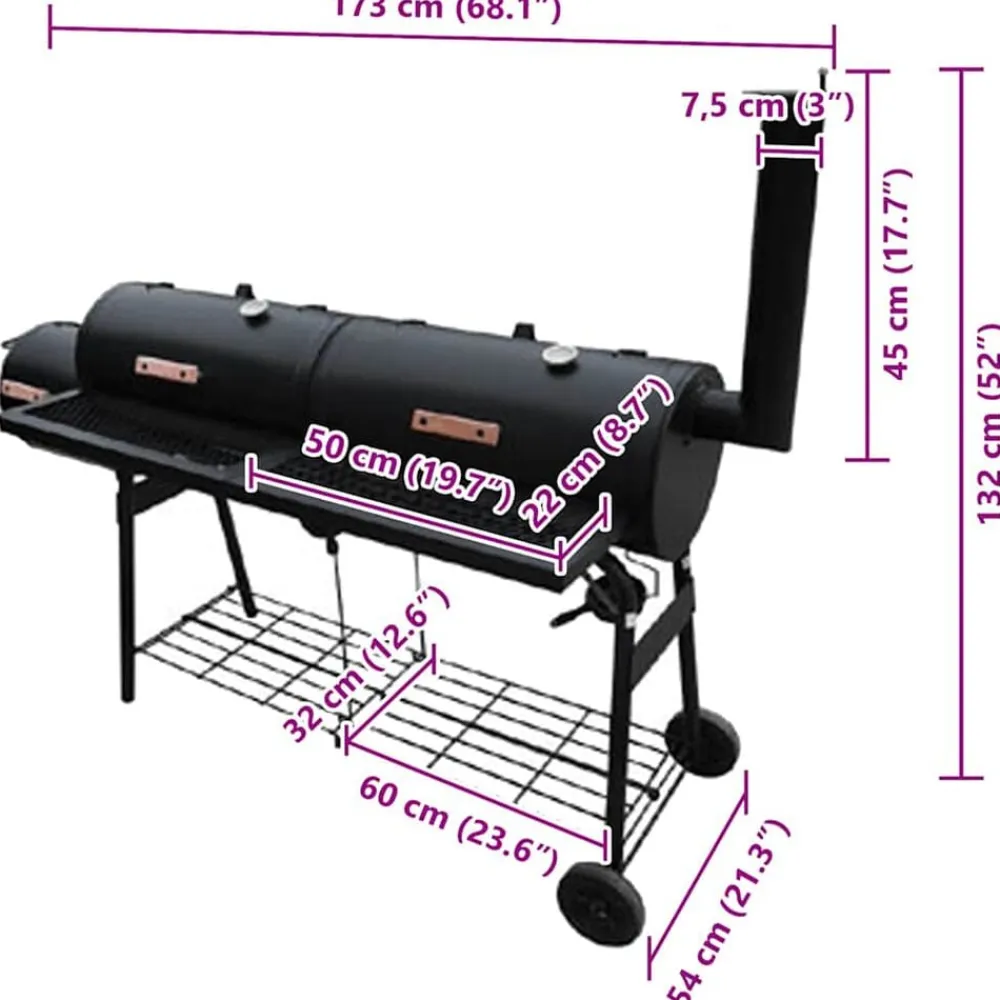 vidaXL Cocina Y Comedor-Barbacoa ahumadora Nevada XL negra