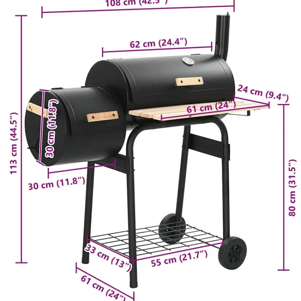 vidaXL Cocina Y Comedor-Barbacoa clásica de carbón con ahumador