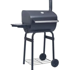 vidaXL Cocina Y Comedor-Barbacoa de carbón con ahumador y estante inferior negro