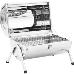 vidaXL Cocina Y Comedor-Barbacoa de carbón de sobremesa acero inoxidable doble parrilla
