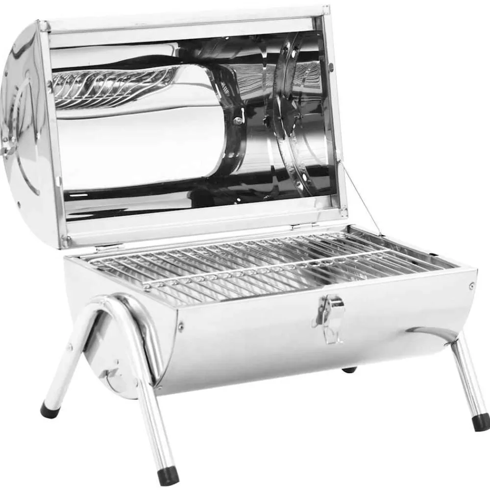 vidaXL Cocina Y Comedor-Barbacoa de carbón de sobremesa acero inoxidable doble parrilla