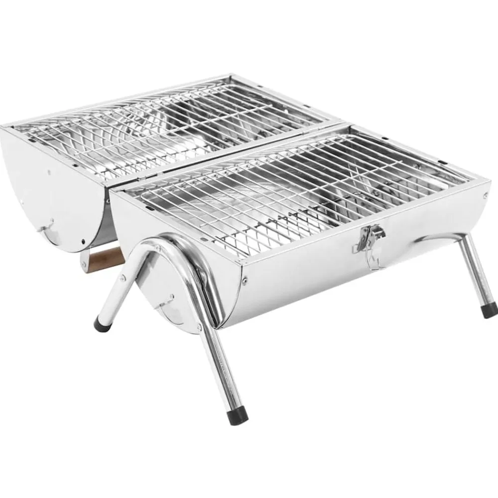 vidaXL Cocina Y Comedor-Barbacoa de carbón de sobremesa acero inoxidable doble parrilla