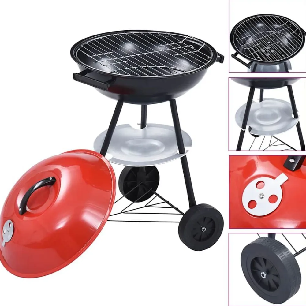 vidaXL Cocina Y Comedor-Barbacoa de carbón portátil con ruedas XXL 44 cm