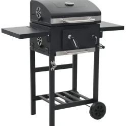 vidaXL Cocina Y Comedor-Barbacoa de carbón con estante inferior negra