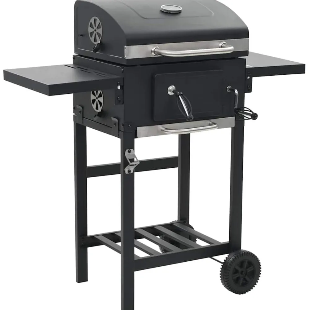 vidaXL Cocina Y Comedor-Barbacoa de carbón con estante inferior negra
