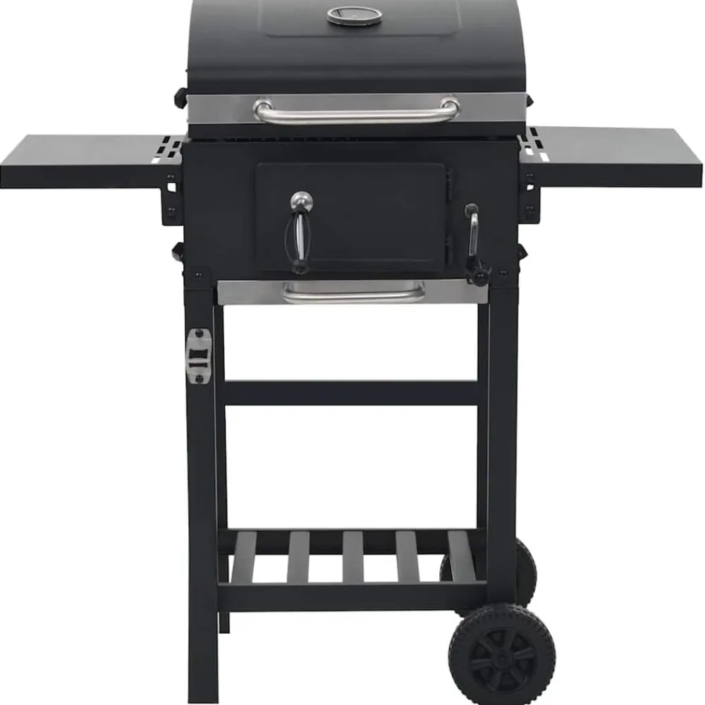 vidaXL Cocina Y Comedor-Barbacoa de carbón con estante inferior negra