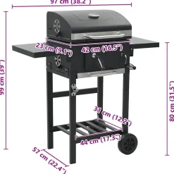 vidaXL Cocina Y Comedor-Barbacoa de carbón con estante inferior negra