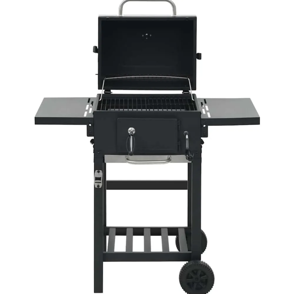 vidaXL Cocina Y Comedor-Barbacoa de carbón con estante inferior negra