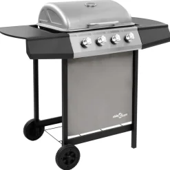vidaXL Barbacoa de gas con 4 fogones Negro y plateado Online