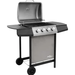 vidaXL Barbacoa de gas con 4 fogones Negro y plateado Online