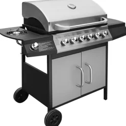vidaXL Barbacoa grill de gas 6+1 quemadores negra y plateada Negro y plateado Sale