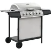 vidaXL Cocina Y Comedor-Barbacoa portátil de gas con 6 zonas plateada acero inoxidable