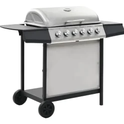vidaXL Cocina Y Comedor-Barbacoa portátil de gas con 6 zonas plateada acero inoxidable