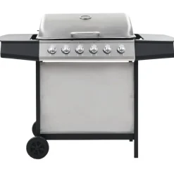 vidaXL Cocina Y Comedor-Barbacoa portátil de gas con 6 zonas plateada acero inoxidable