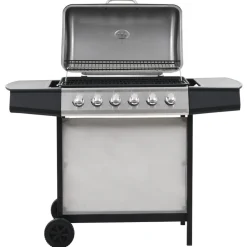 vidaXL Cocina Y Comedor-Barbacoa portátil de gas con 6 zonas plateada acero inoxidable