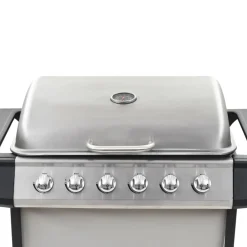 vidaXL Cocina Y Comedor-Barbacoa portátil de gas con 6 zonas plateada acero inoxidable