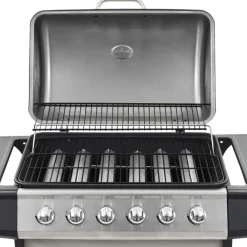 vidaXL Cocina Y Comedor-Barbacoa portátil de gas con 6 zonas plateada acero inoxidable