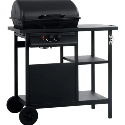 vidaXL Barbacoa portátil de gas con mesita de 3 estantes Negro Sale