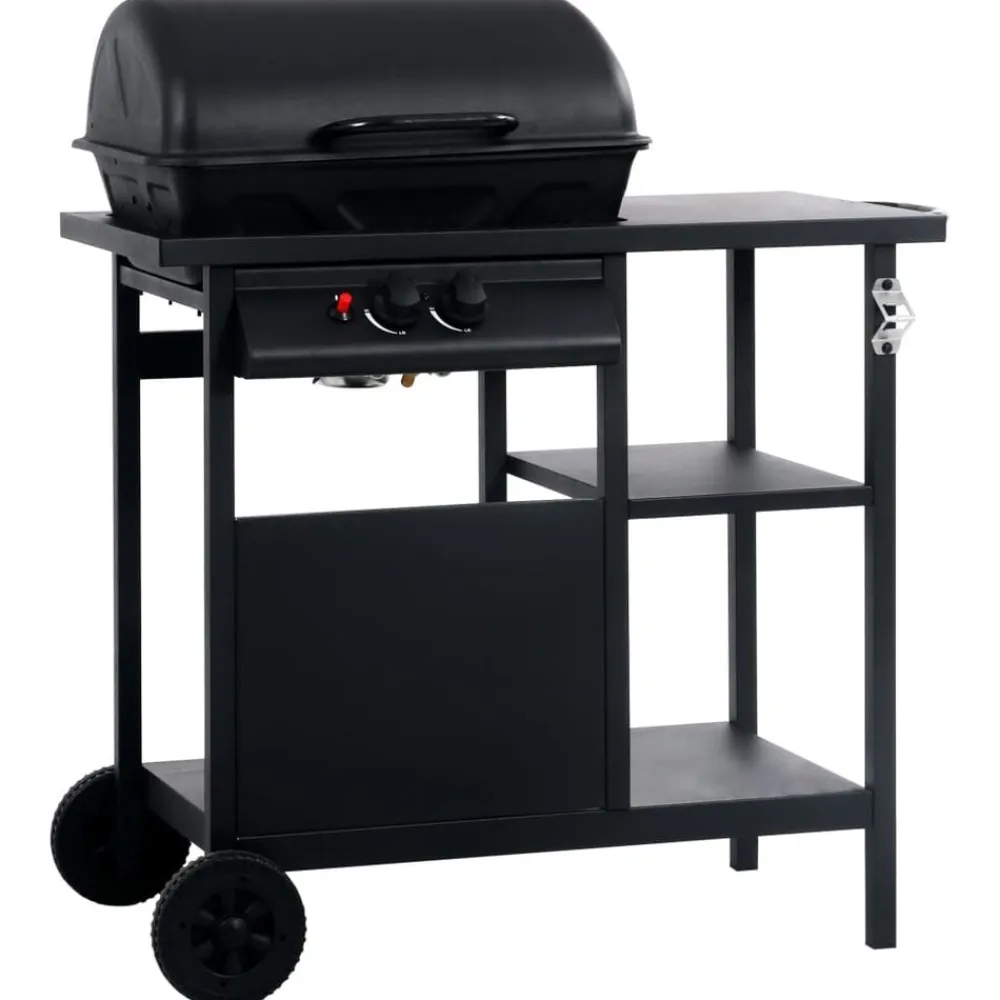 vidaXL Barbacoa portátil de gas con mesita de 3 estantes Negro Sale